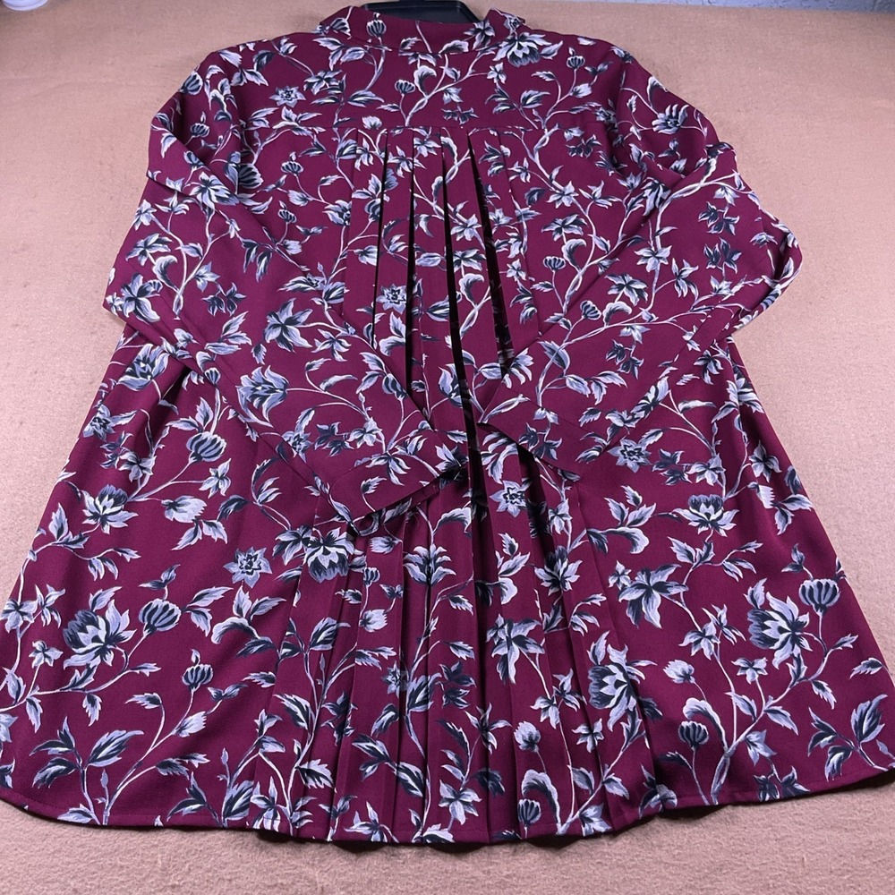 J. Jill Burgundy Floral Button Down Tunic Blouse Womens Medium Long Sleeve Shirt - Picture 9 of 12